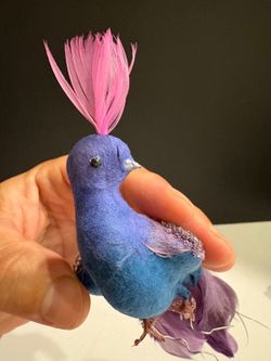 Vintage Purple Peacock Feather Clip On Christmas Tree Ornament 7"
