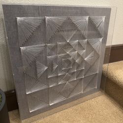 Unique Threaded Wall Art Home Modern Decor Shadow Box Gray