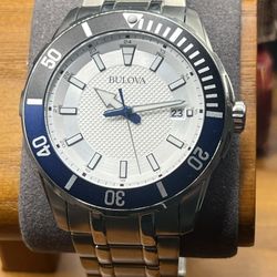 Bulova Stainless Steel Sport Watch Ref. 98B441 - Blue & Black Bezel "Batman"