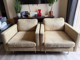 Pair of Beige Upholstered Accent Chairs