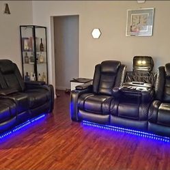 POWER BLACK LED LIGHTS BRAND NEW RECLINING SOFA AND LOVESEAT SAME DAY DELIVERY 