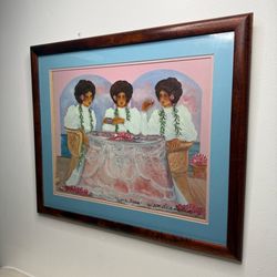 Diana Hansen Young Art in Koa Frame 90s Hawaii Decor Artist Signed