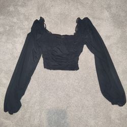 forever 21 black flowly long sleeve blouse small