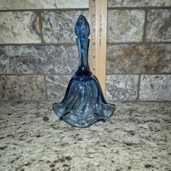 Vintage Fenton Blue Glass Bell W/Swirl Design, 7"