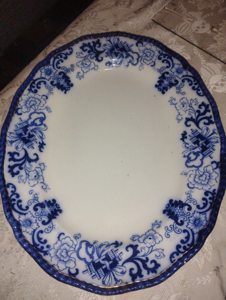 Antique Large 17-3/4" Doulton Nankin FLOW BLUE Platter