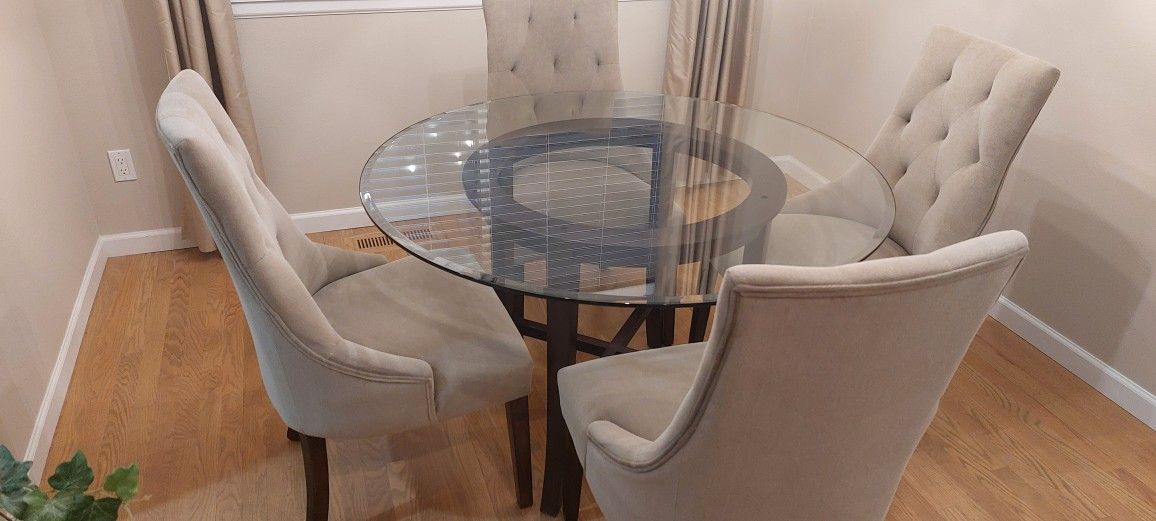 Table With Heavy Duty Glass Top And 4 Dining Chairs