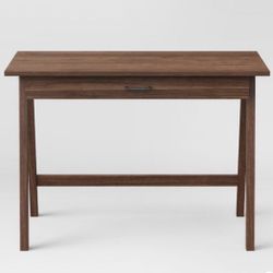 Paulo Wood Writing Desk with Drawer, Walnut (New)