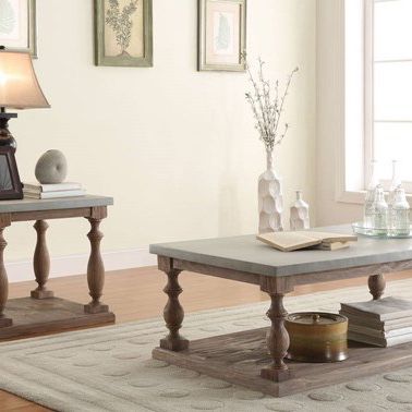 New Leah 3PC Salvaged Oak & Gray Top Coffee End Table Set