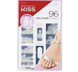 Kiss Full Cover Toenail Tips Short White 96 Count 12 Sizes Easy-Apply Tabs