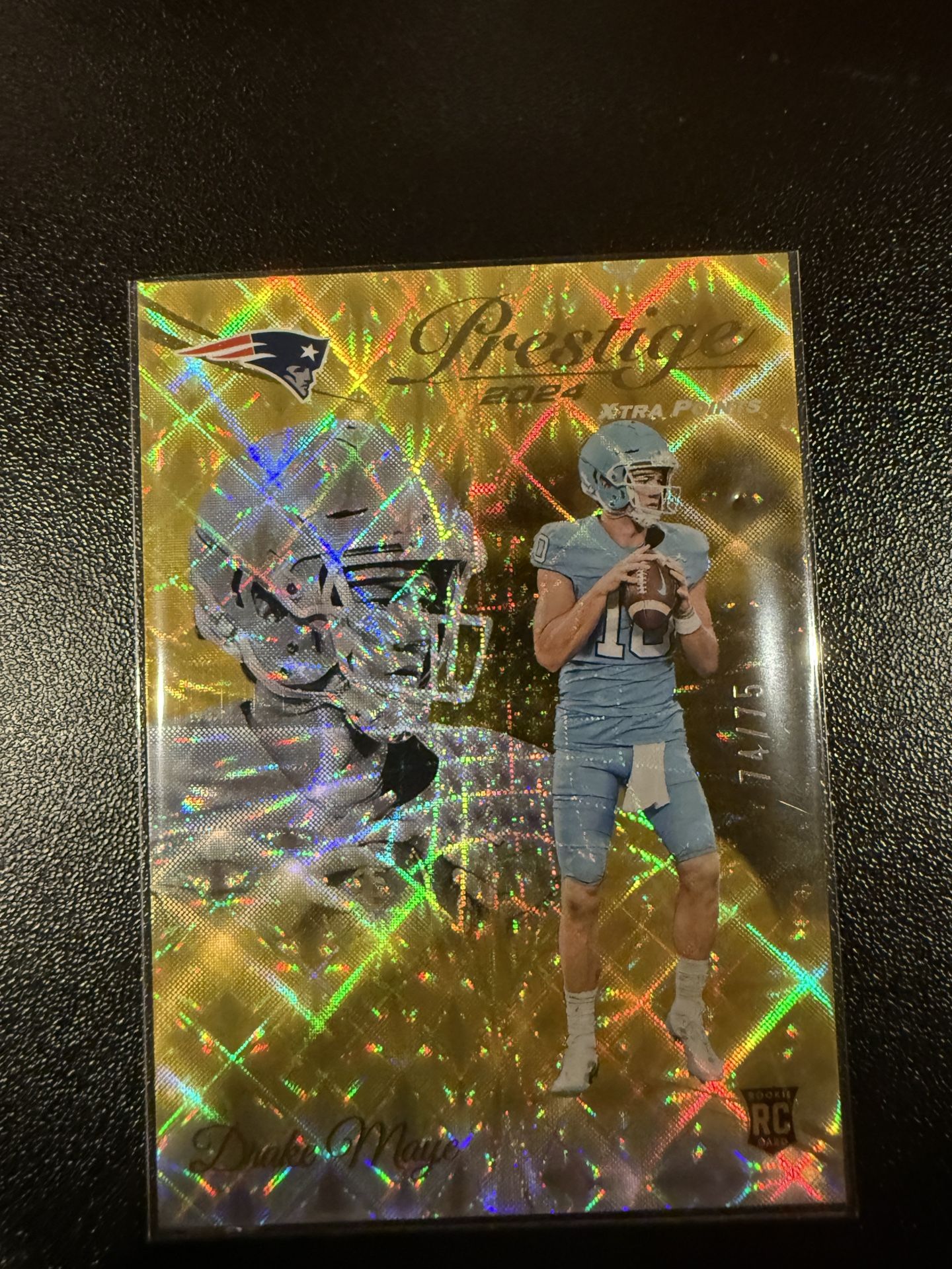 Drake Maye Prestige rookie card numbered 74/75 