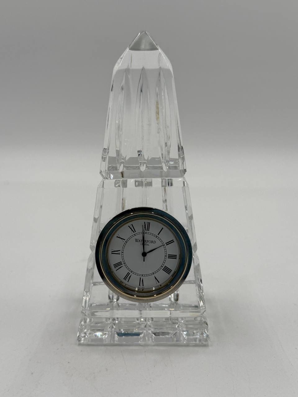Waterford Lead Crystal Obelisk Desk Clock Ireland. 6"H x 2.5"W x 2.5D FLAWLESS
