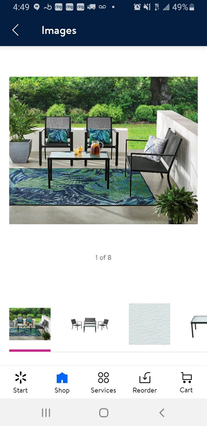 New 4 piece outdoor patio furniture with grey sling conversation set, black metal