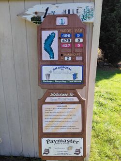 Lipoma Firs first tee yardage sign
