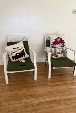 White Patio Chairs with Green Cushions – Set of 2