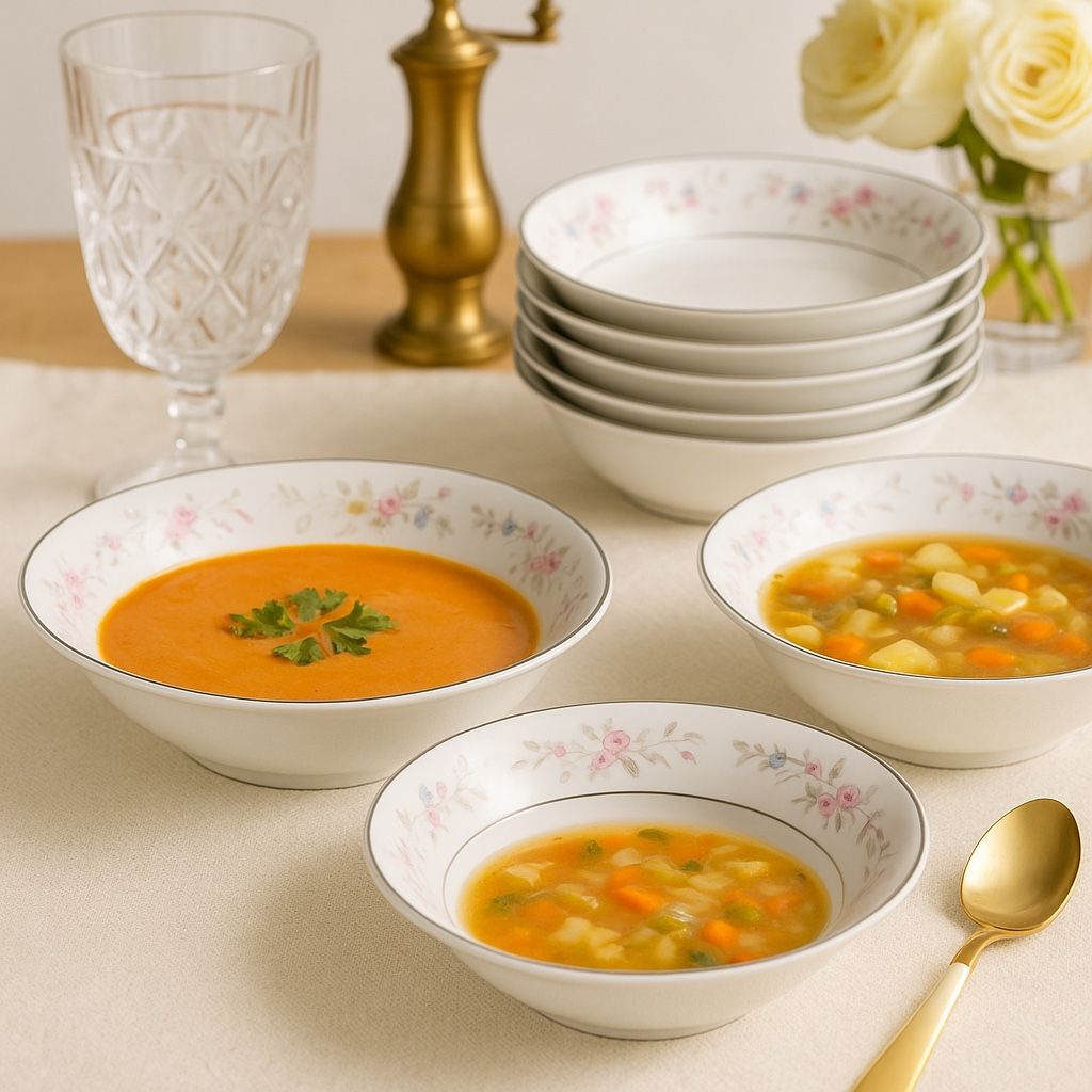 Empress China Japan 1980s Seville Rimmed Soup Bowls Set Of 8, 6x1.25”