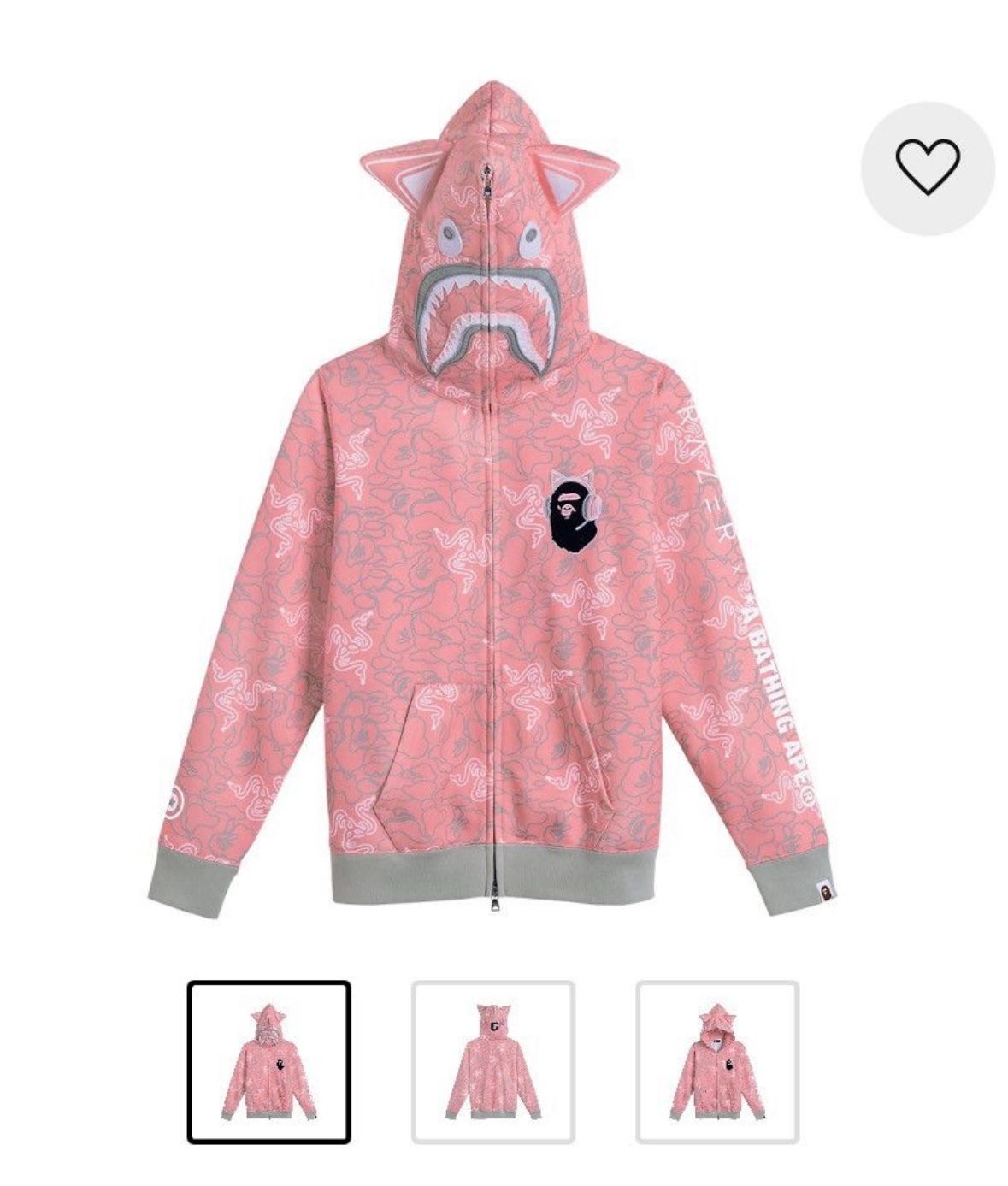 BAPE X Razor neon camo shark full zip hoodie