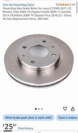 PowerStop Rear Brake Rotor for Lexus CT200h 2011-13 |Pontiac Vibe 2009-10 |Toyota Corolla 2009-11 |Corolla 2014-19 |Matrix 2009-14 |Toyota Prius 2010-