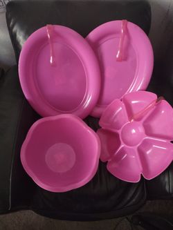 Lof Of (7) Hot Pink Serving Pieces, Barbie