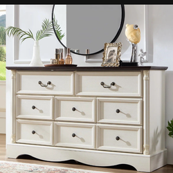 8  Dresser for Bedroom with 6 Gourd Feet and Roman Column Decor, 63in Wide Wood Country Rustic Chest of Drawers, Storage Dressers for