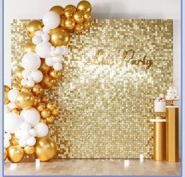COKAOBE Light Gold Shimmer Wall Backdrop, 36 Pcs Square Sequin Shimmer Backdrop Panel, Photo Backdrops for Birthday, Anniversary, Wedding, Graduation 