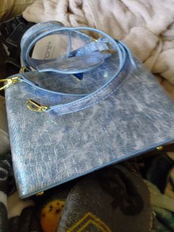 Blue metallic cross body purse