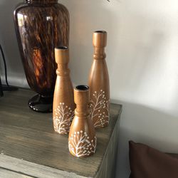 Wood Hand Painted Candle Holder