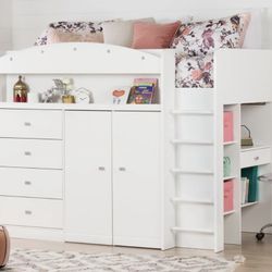 Tiara Twin 4 Drawer Loft Bed with Built-in-Desk by South Shore