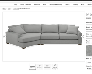 Room & Board sofa couch grey $5000