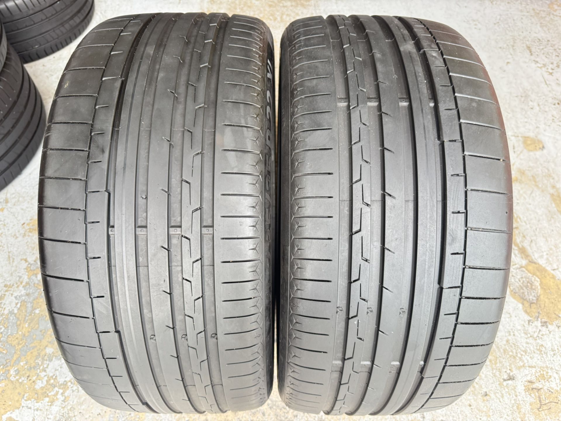 Two Tires 285/35/22 CONTINENTAL SPORTCONTAC6 Acoustic Like New With 90-95% Left Tesla Model X :)