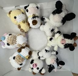 Homemade Crotchet Cows Yarn Amiguri Keychains