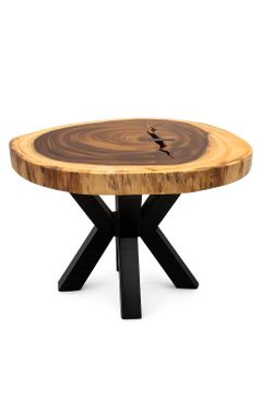 Rustic Monkey Pod Live Edge Side Table – 21” × 19.5” × 17.5”H – Solid Wood