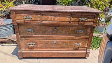 Antique chest Victorian sideboard buffet dresser vintage entry table bar solid wood with marble PLEASE READ project needs TLC