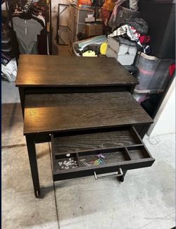 Dark Brown Wood Computer Desk with Drawer