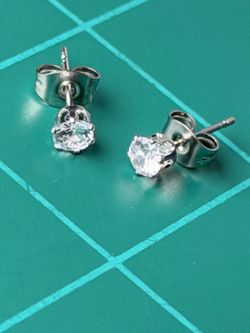 Pair of Round Cut Stud Earrings with Moissanite or Other Imitation Diamond