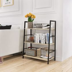 3 Tier Bookshelf Industrial Ladder Shelf Open Display Storage Rack Wood Bookcase with Metal Frame