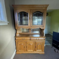 Solid Oak Kitchen Dining Hutch Cabinet 