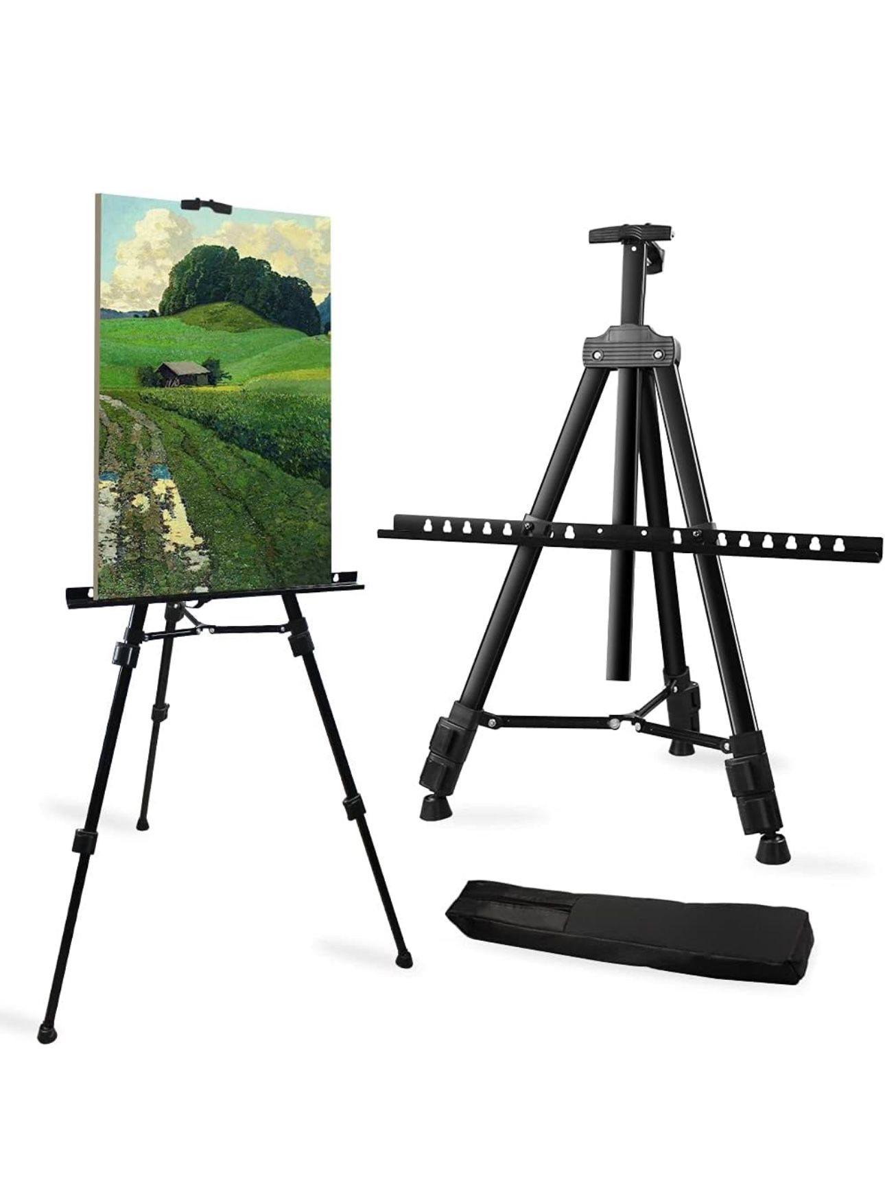 Artist Easel Stand, RRFTOK Metal Tripod Adjustable Easel for Painting Canvases Height from 21" to 66"with Reinforced Triangle,Carry Bag for Table-Top/