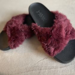 PINK Store Burgundy Fluff Slides: Medium 