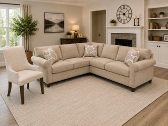 Free Delivery - Very Comfy Large Brown Sectional Couch Sofa Set & Chair