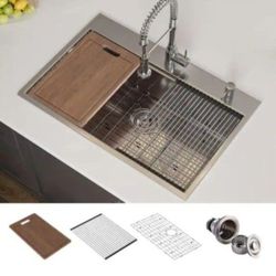 HOROW Drop-in Stainless Steel 33 in. Workstation Ledge Topmount Kitchen Sink 18-Gauge 2-Hole Single Bowl with Integrated Ledge