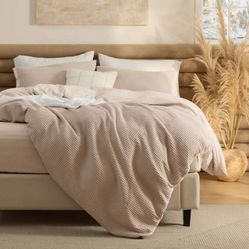Bedsure Cotton Waffle Duvet Cover Set, kingsize Beige