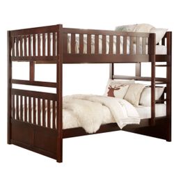 Brown Cherry Wood Full On Full Size Bunk Bed