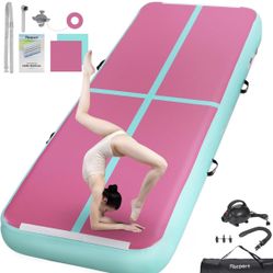 FBSPORT 13.12ft Inflatable Air Gymnastics Mat Training Mats 4 inches Thickness Gymnastics Tracks for Home Use/Training/Cheerleading/Yoga/Water with P