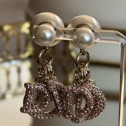 CD Pink Crystal Pearl Tribal Dangle Earrings