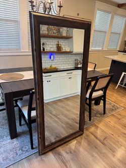 Large Floor Mirror with Dark Wood Frame