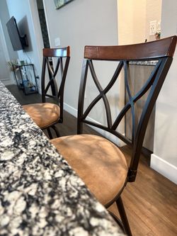 Set of 2 Metal Bar Stools with Upholstered Seats