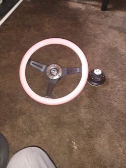 NRG Steering Wheel [Classic Wood Grain/350mm/Black Spokes/Pink Grip