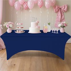 Smiry 1 Pack Spandex Table Cloth 8FT, Elastic Fitted Stretch Tablecloths, Washable And Wrinkle Free Rectangular Patio Table Cover For Outdoor, Wedding