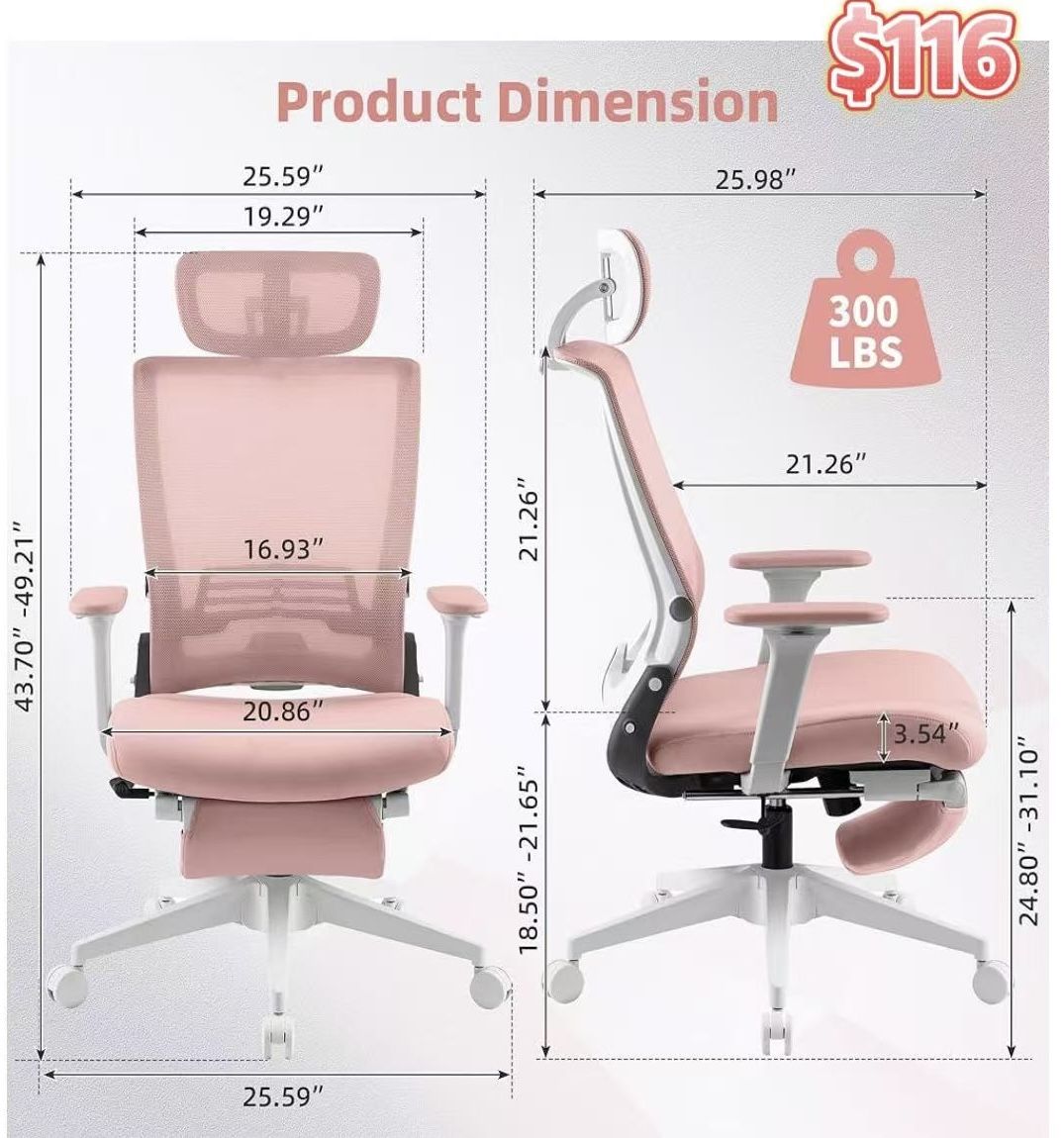 😀 Foldable Office Chair with Foot Rest, Ergonomic Office Chair with Adjustable Lumbar Support, Headrest, Armrest, Home Office Desk Chair