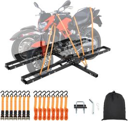Dual Motorcycle Carrier Hitch Mount,600 LBS Dirt Bike Carrier with Ramp,Ratchet Straps,Stabilizer for Car,Truck
